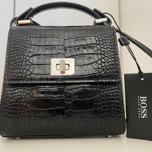 Hugo Boss Bespoke Shiny Cocco Print Black Leather